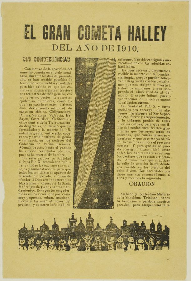 The full printed sheet, with the crowd engraving under a Spanish headline about Halley's Comet.